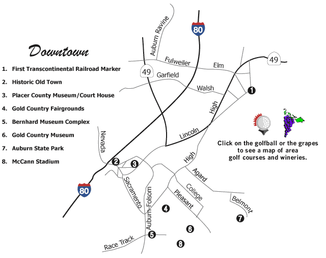 Numbered map of Auburn local attractions