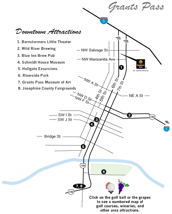 Numbered map of Grants Pass Local Attractions