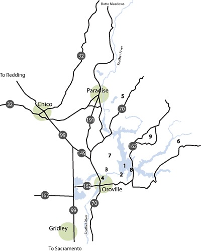 numbered map of oroville local attractions