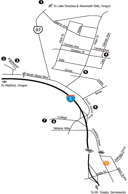 Numbered map of Weed local attractions