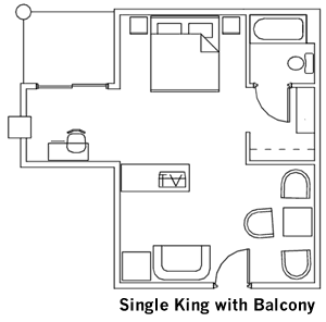 Single King with Balcony Guest Room layout