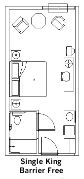 Barrier Free Single King Guest Room Layout