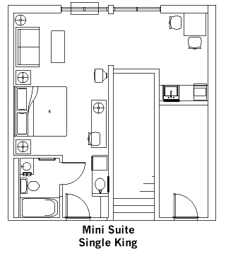 Single King Mini Suite Guest Room Layout