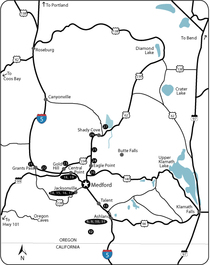 numbered map of Medford local attractions