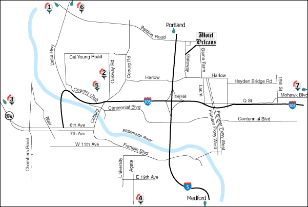 Numbered map of Eugene/Springfield golf courses