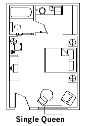 Single Queen Guest Room layout