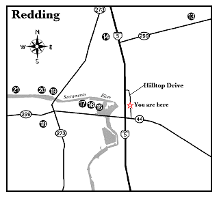 numbered map of Redding local attractions