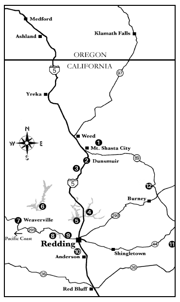 numbered map of Redding local attractions