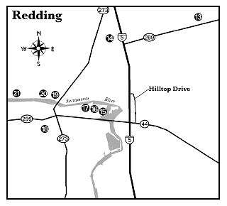 numbered map of Redding local attractions