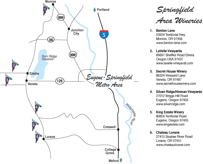 Numbered map of Springfield Wineries